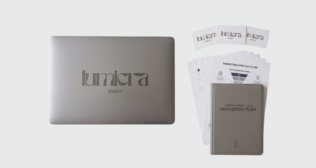 branding y elementos de agencia lumicra, una agencia de marketing y publicidad