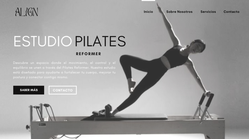 captura de pantalla de pagina web de pilates, ejemplo