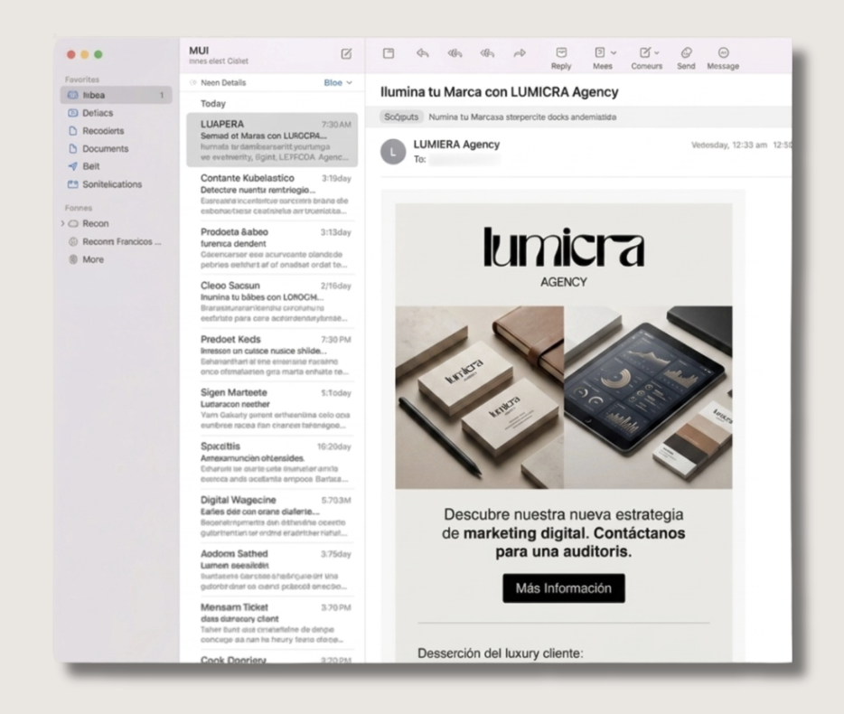 captura de email de la agencia de marketing lumicra